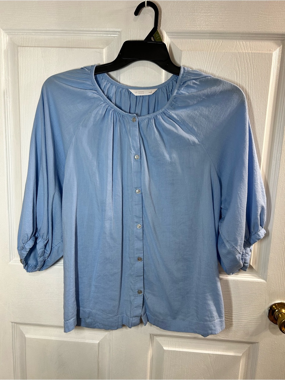 LC Lauren Conrad Blue Button Front Blouse Size Large 3/4 Sleeve